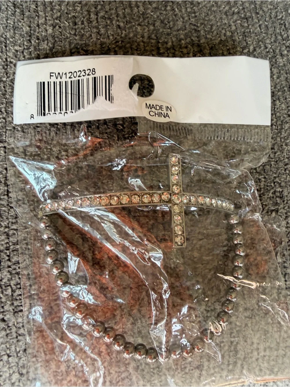 Silver Tone Rhinestone Sideways Cross Beaded Statement Bracelet